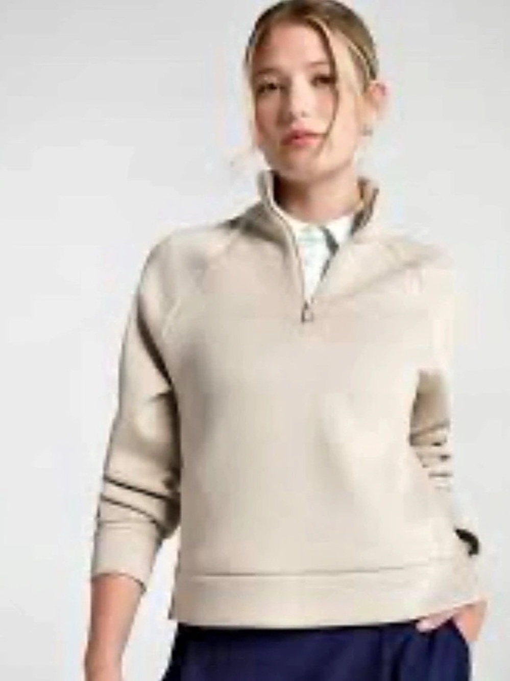 Calia Pique Soft Scuba 1/4 Zip Pullover Beige Small, nwt